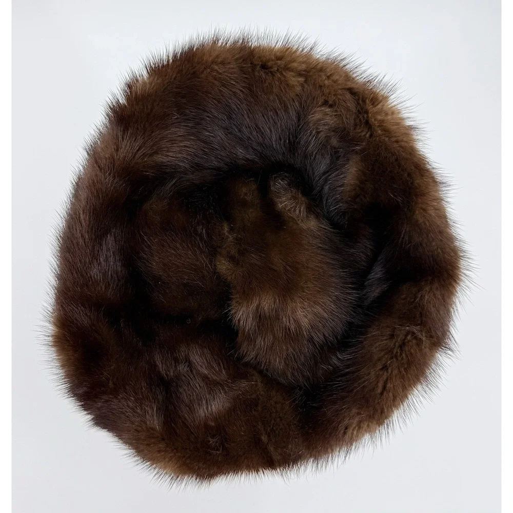 Amrose Vintage 1950s/60s Brown Mink & Crochet Fur Hat Size XS Extra Small